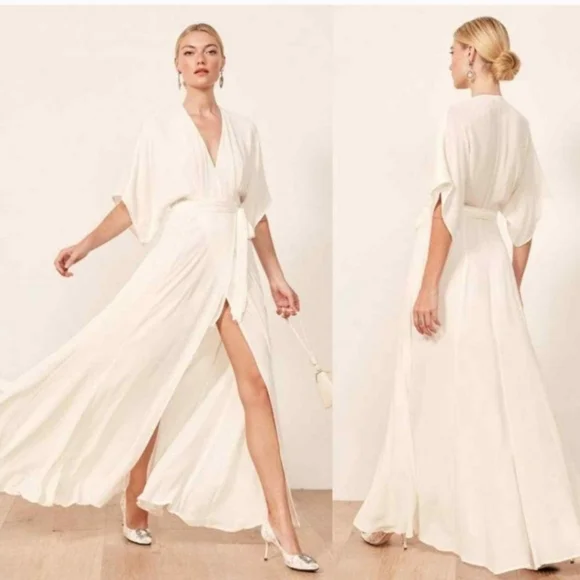 Reformation Elegant White Maxi Dress with Floral Headband